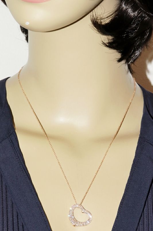 Tiffany & Co Pendant Necklace 18K Pink Gold Diamond Elsa Peretti Open Heart