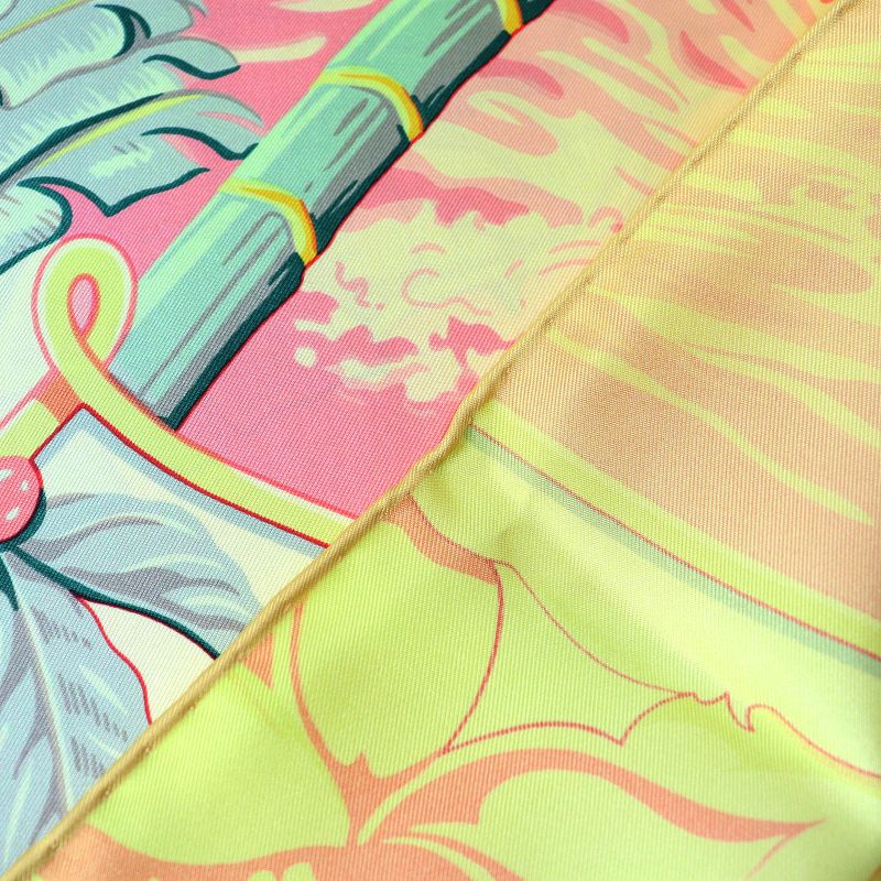 Hermes Rectangle Aloha Silk Jeanne Vif/green/orange Shawl Scarf With Box Made