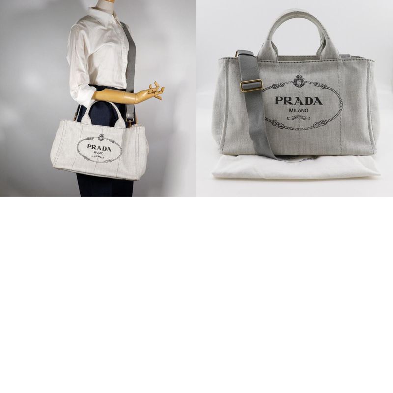 Prada Canapa Triangle Logo Plate 1bg439 Denim Light Gray Women's Handbag