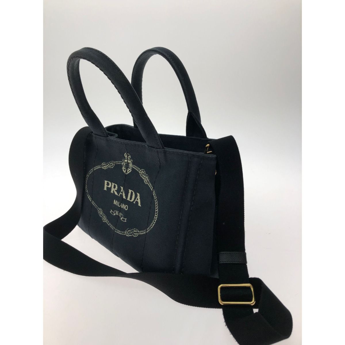Prada Women's Tote Bag Canapa Canvas with Strap Shoulder Tote Navy
