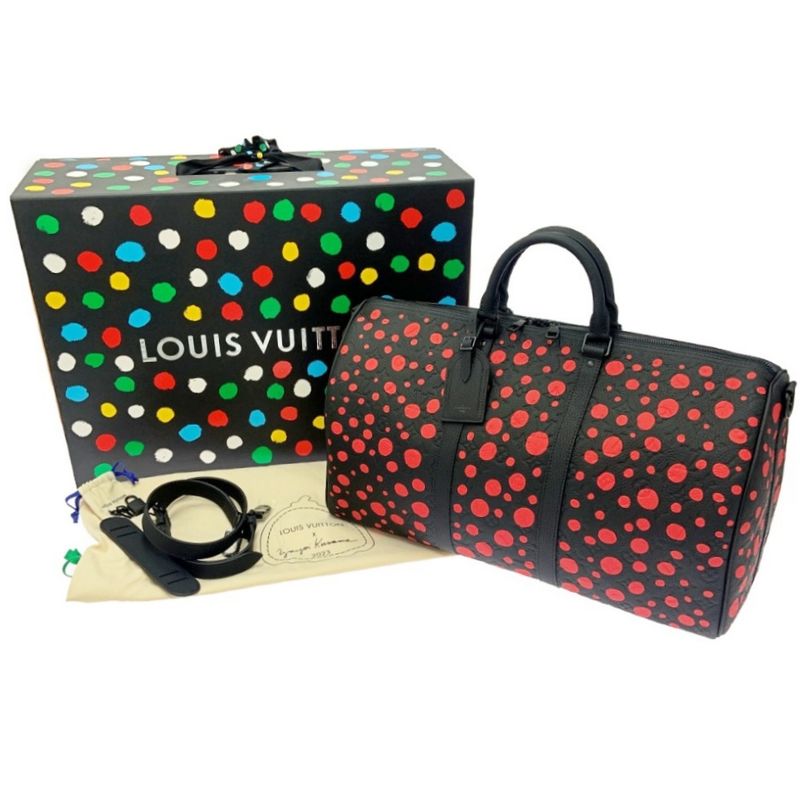 Louis Vuitton M21674 Monogram Keepall Bandoliere 50 X Yayoi Kusama Black 395914