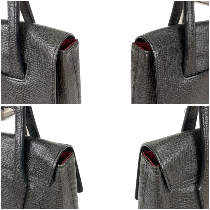 Loewe Logo Shape Stamping Top Handle Bag Mini Tote Bag Black Grained Leather