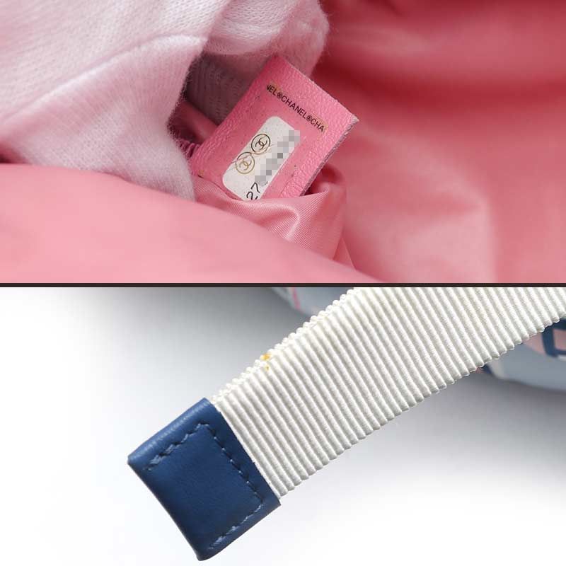 Chanel Logo Design Backpack Matelasse Neon Stitching White And Blue