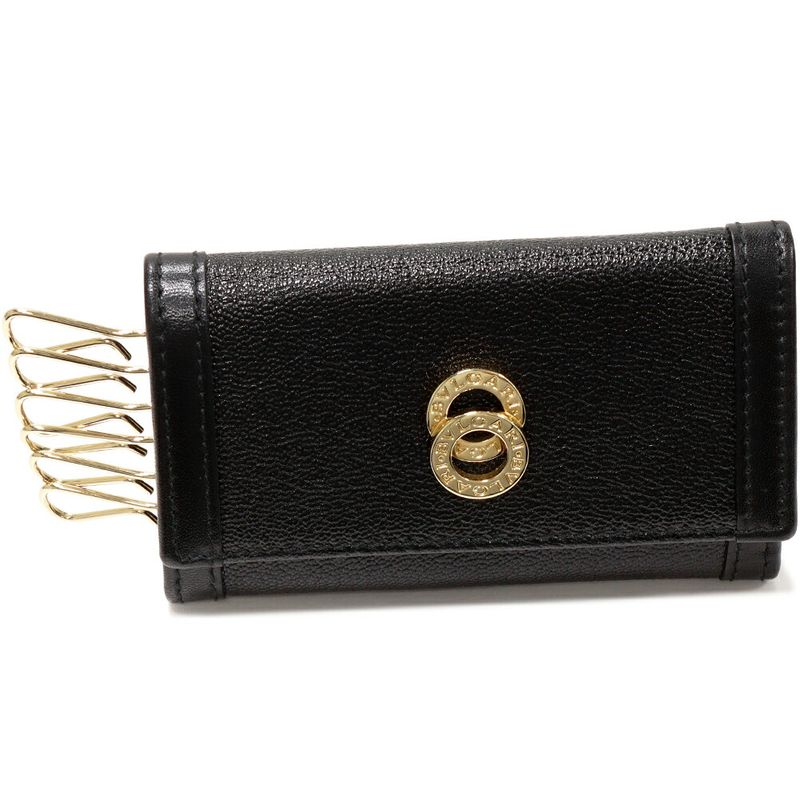 Bulgari 6-ribbon Key Case Doppio Tondo Calf Black 26867