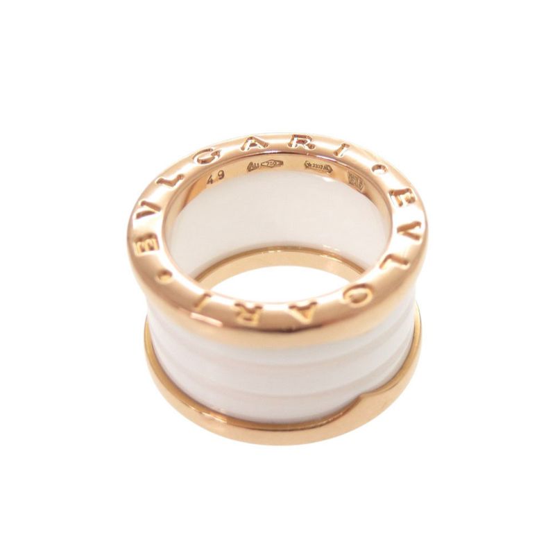 Bulgari B-zero1 4 Band 18K Pink Gold 750pg White Ceramic #49 Ping Gold Ring