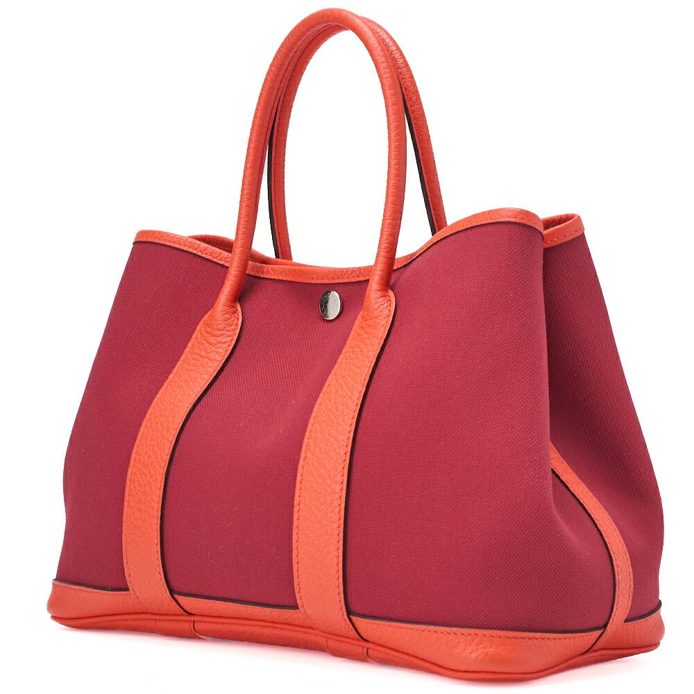 Hermes Garden Party TPM Tote Bag Toile Officier Rouge Grenat X Orange Poppi