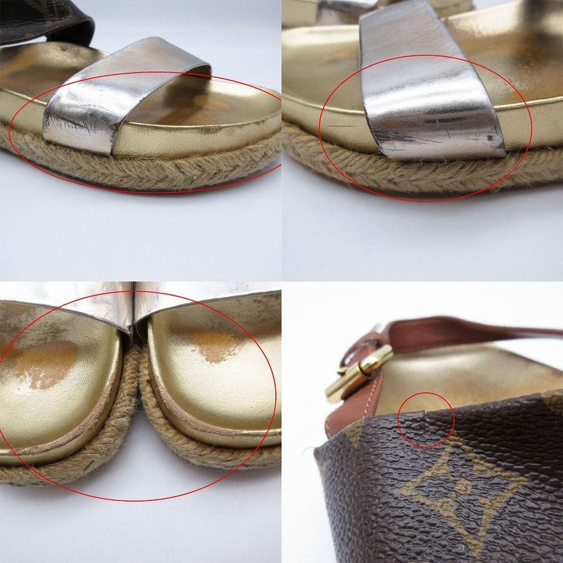 Louis Vuitton Monogram Flat Sandals Espadrille Back Strap 37 23.5cm (9.25in)