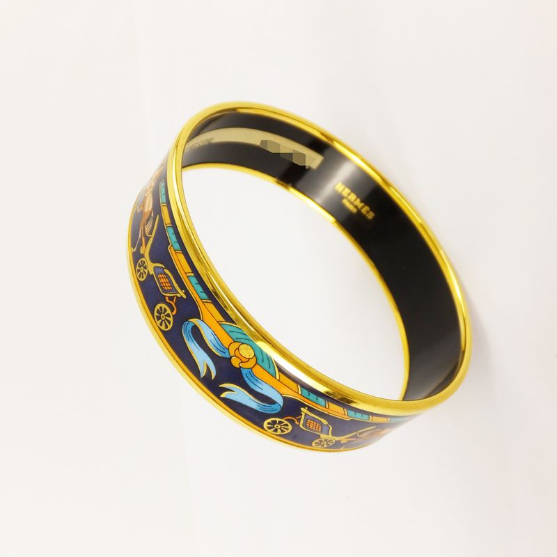 Hermes Enamel MM Bangle Navy-gold Hardware Bracelet Carriage Approx