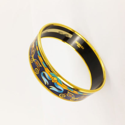 Hermes Enamel MM Bangle Navy-gold Hardware Bracelet Carriage Approx