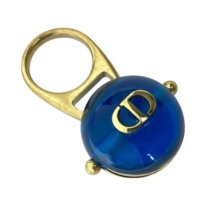 Christian DIOR Sorbet Ring Tribal Ball Jewelry Logo GP Metal Resin Gold Blue [M