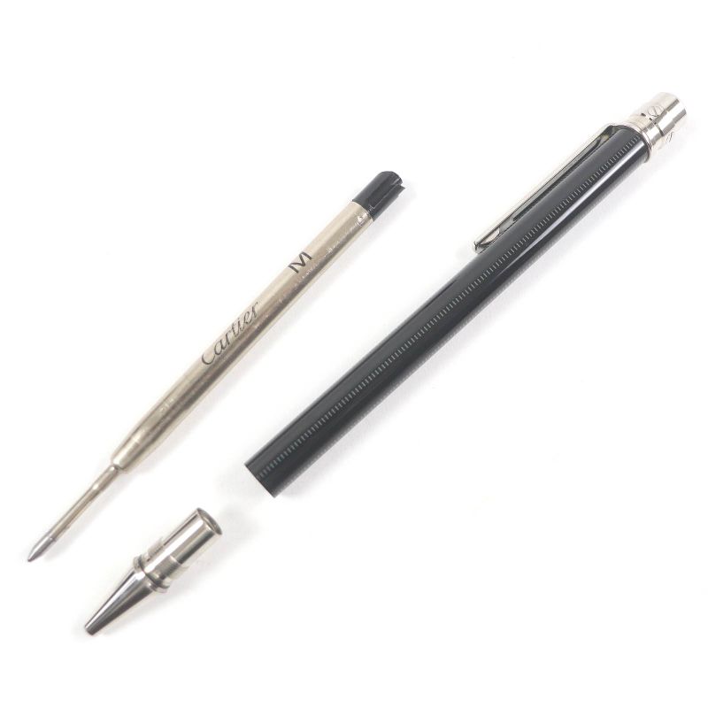 Cartier Double C Twist Ballpoint Pen Stationery Black Silver With Case Authentic