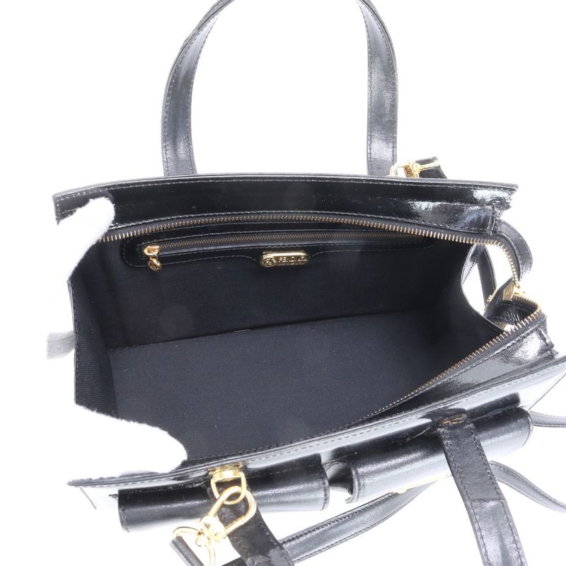 Fendi Leather 2WAY Shoulder Bag Crossbody Hand Tote Black Gold Hardware Women's