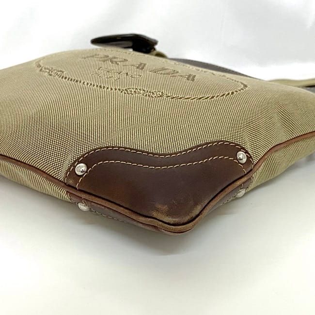 Prada Shoulder Bag Beige Brown Bt0536 Excellent Condition Jacquard