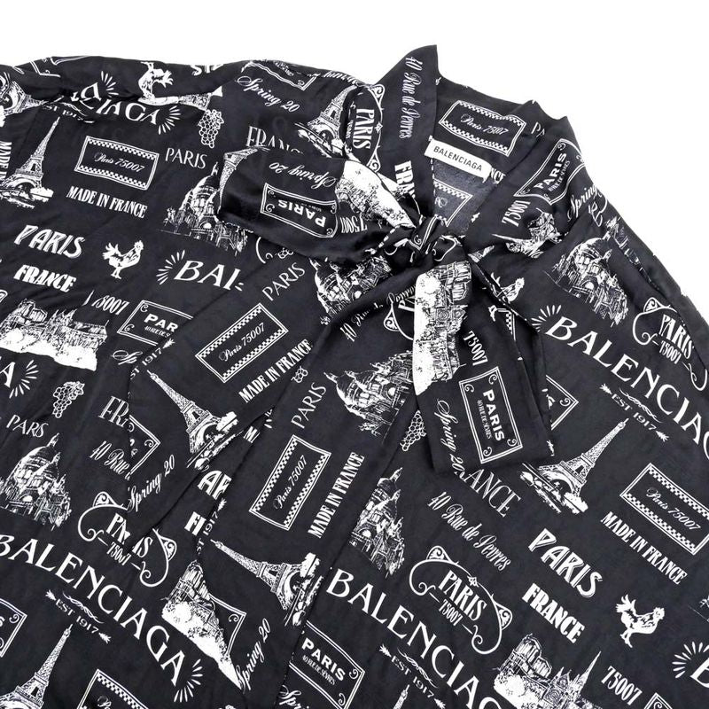 Balenciaga Blouse All Over Pattern 34 Sizes Black White Silk Long