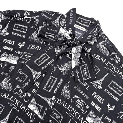 Balenciaga Blouse All Over Pattern 34 Sizes Black White Silk Long