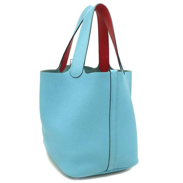 Hermes Handbag Picotin Lock MM Eclat Taurillon Clemence Swift Blue Dunol X