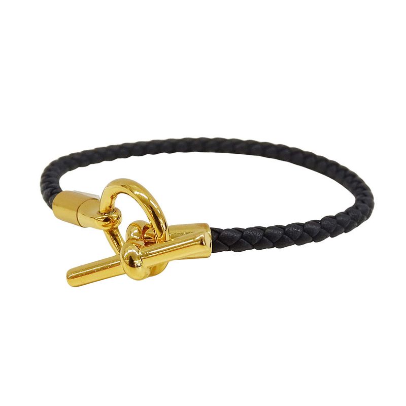 Hermes Bracelet Women's Brand Leather Bracelet Glenan Black Gold Hardware Size