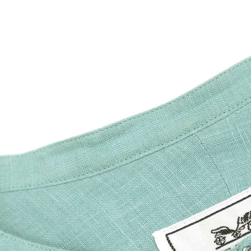 Hermes 22ss Linen Band Collar Shirt Turquoise Blue 38
