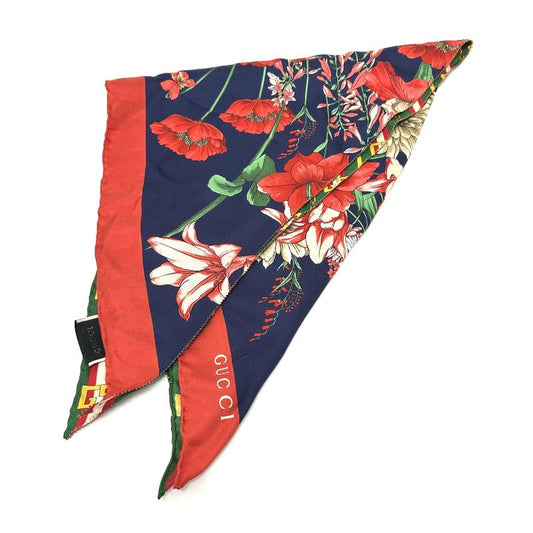 Gucci Scarf Floral All Over Flora Flowers Triangle Silk Multicolor