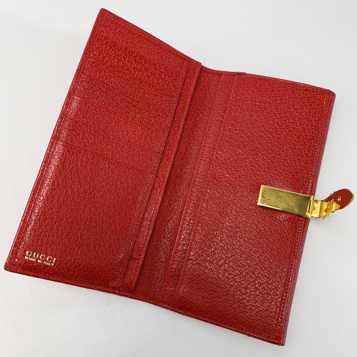 Gucci W Hook 035 661 Red Long Wallet Ladies Gold Hardware