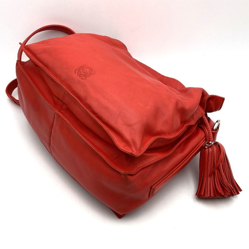 Loewe 261403 Shoulder Bag Red Leather Anagram Flamenco Fringe Ladies Brand Name