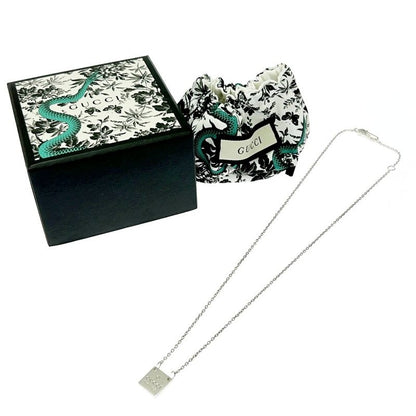 Gucci Silver Logo Square Plate Necklace 5.9g 925 Engraved 353098 Necklace