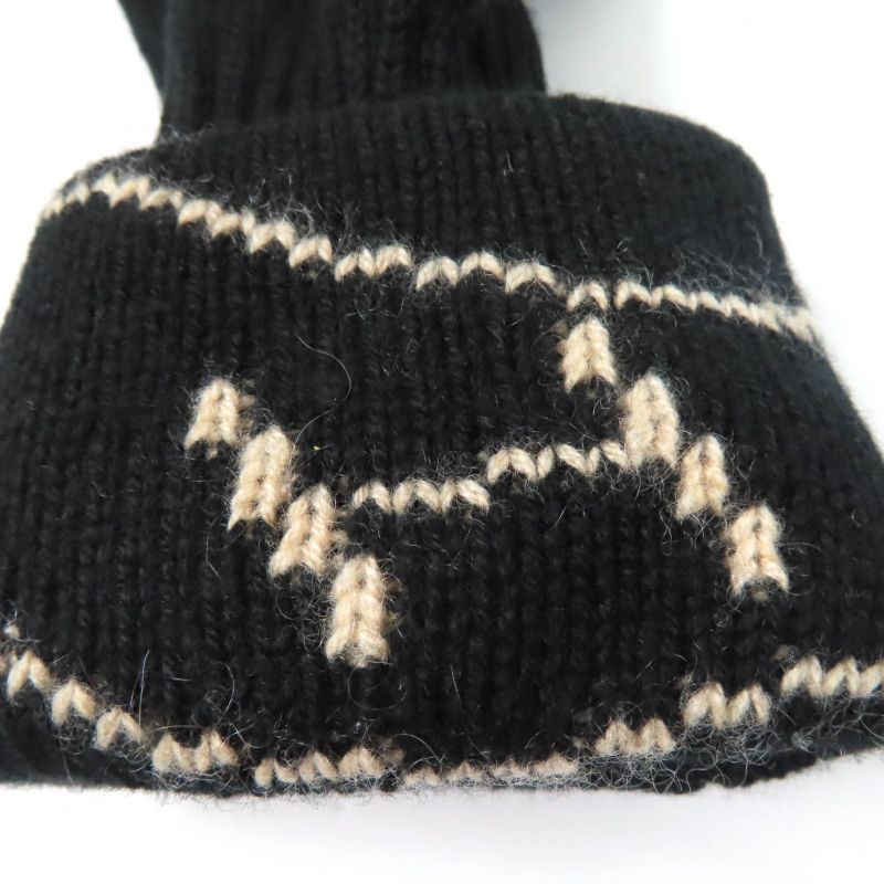 Hermes Margiela Period 100% Cashmere H Embroidered Knit Gloves Black SM Made In