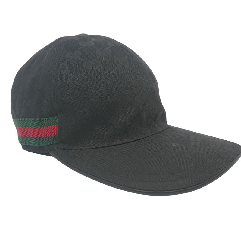 Gucci Cap Hat Sherry Line GG Canvas Black XL 60cm (23.62in)