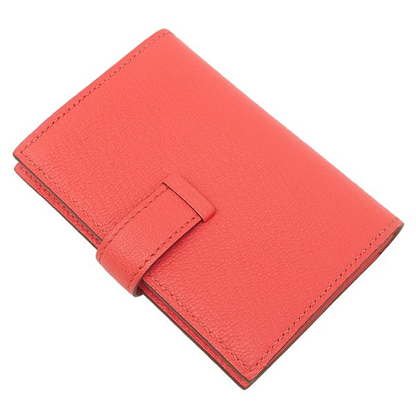 Hermes Card Case Bearn Chevre Rose Texas Silver Hardware Unused Business Card