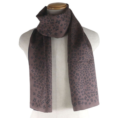 Hermes 100% Silk Logo All Over Reversible Scarf Scarf Brown Black With Box