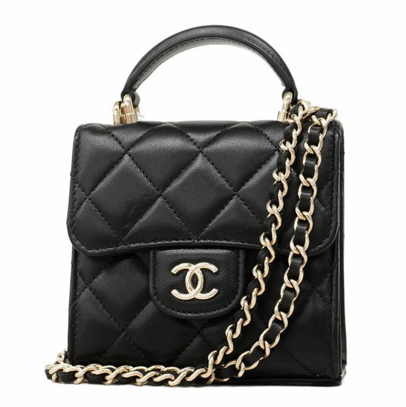 Chanel Shoulder Bag Matelasse Chain Lambskin Black Chien Pan Gold Hardware 2way