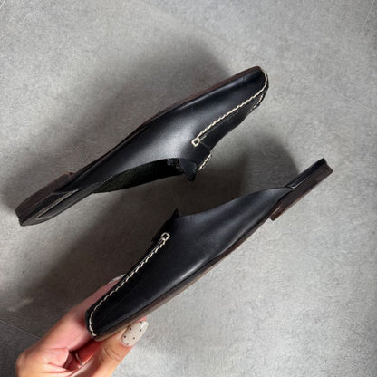 Chanel Coco Mark Leather Stitching Slip-on Sandals Black 34 1 2 21.5cm (8.46in)