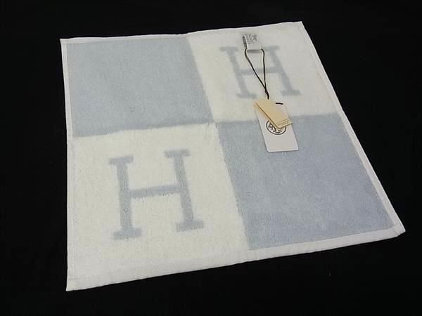 Hermes H Logo 100% Cotton Handkerchief Mini Towel White And Light Blue Ay5212
