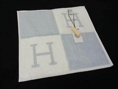 Hermes H Logo 100% Cotton Handkerchief Mini Towel White And Light Blue Ay5212