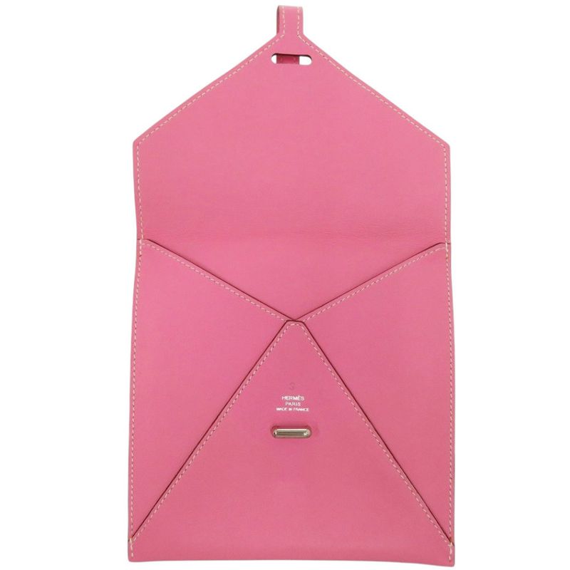 Hermes Pochette Bianca Leather Silver Hardware Pink □N Engraved Pouch 1083