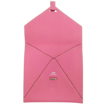 Hermes Pochette Bianca Leather Silver Hardware Pink □N Engraved Pouch 1083