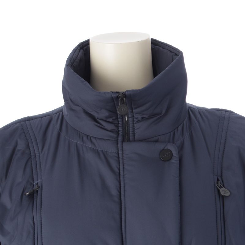 Chanel 14AW Wool Ribbed Knit Switch Down Jacket Coat Outerwear P50141 Navy 34