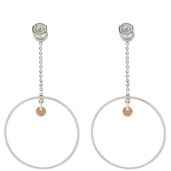 Hermes Earrings Ex Libris Hoop Silver 925 18k Pink Gold Silver X Pink Gold