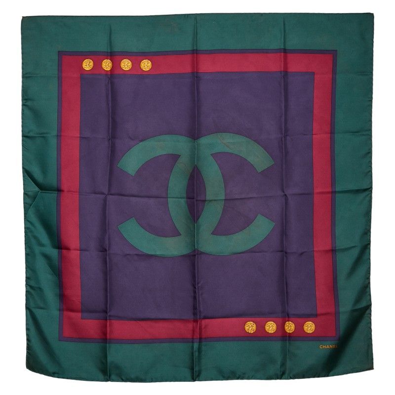 Chanel Coco Mark Green Purple Silk Women's Chanel