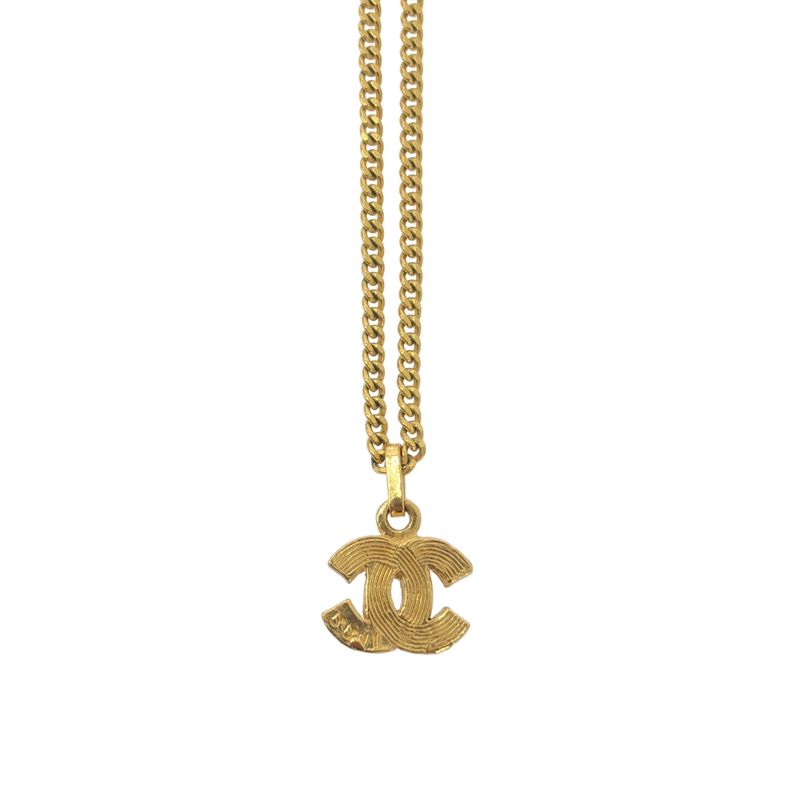 Chanel - Rhinestone Coco Mark Necklace With Charm - Gold - Women's