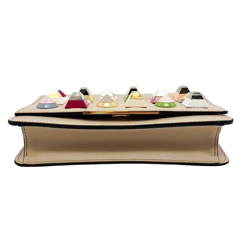 Fendi Multi Studded Chain Wallet Shoulder Bag Leather 8m0346 Beige Gold