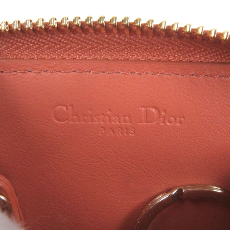 Christian DIOR Lady DIOR Voyage Cannage Patent Leather Zip Coin Case Small Pink