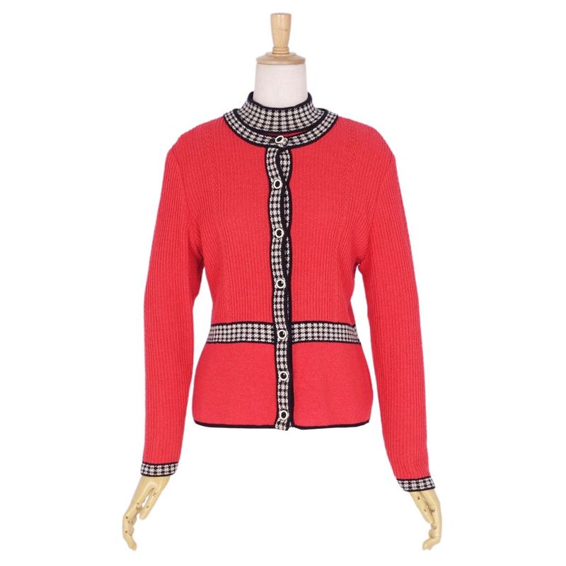 Christian DIOR Ensemble Knit Sweater Cardigan Wool Nylon Top Women M Red