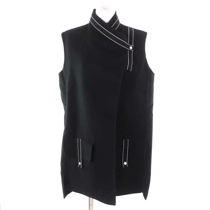Hermes 100% Cashmere Serie Buttons Long Gilet Vest Black White 40 Made In Italy