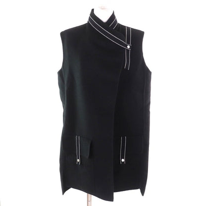 Hermes 100% Cashmere Serie Buttons Long Gilet Vest Black White 40 Made In Italy