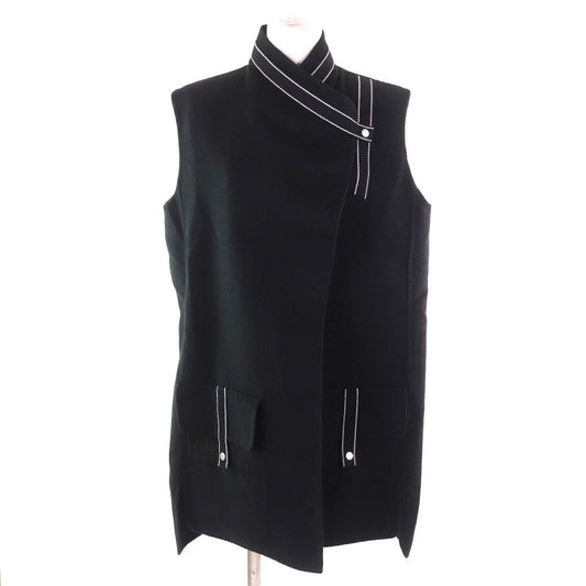 Hermes 100% Cashmere Serie Buttons Long Gilet Vest Black White 40 Made In Italy