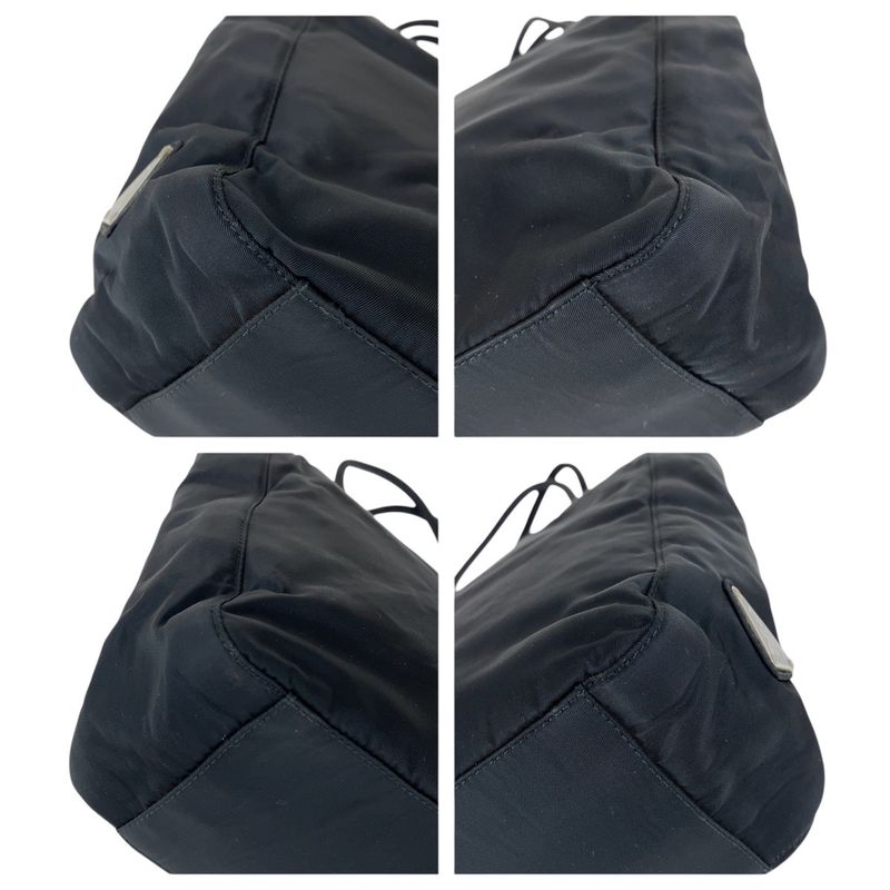Prada Tessuto Triangle Logo Plate Black Silver Hardware Nylon Tote Bag Shoulder