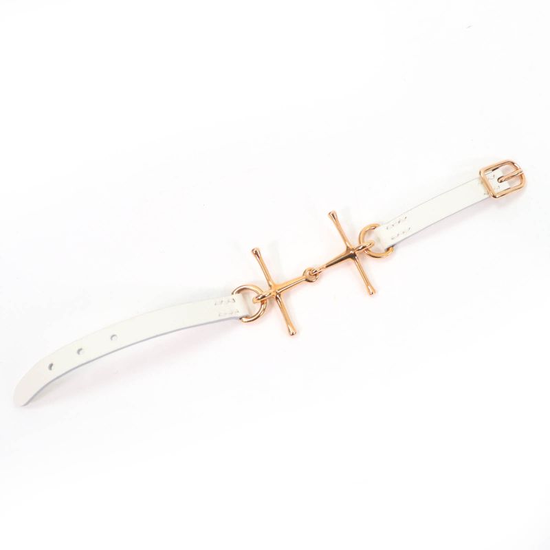 Hermes Maul Bracelet Pink Gold Hardware Leather White T2 C Engraved With Box