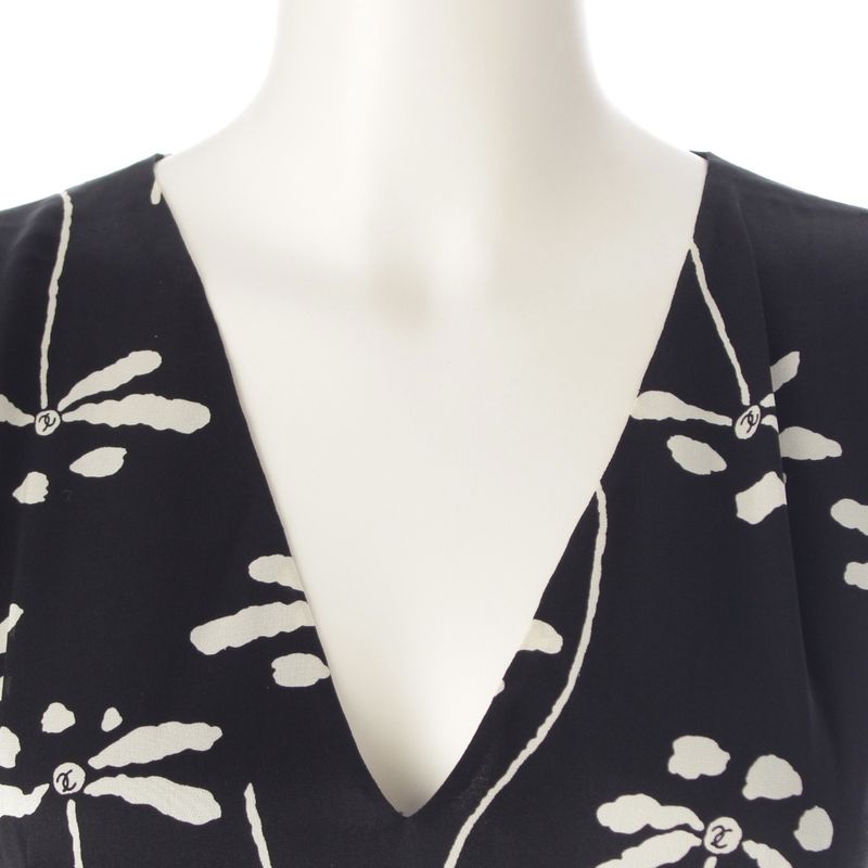 Chanel 98P Silk Dragonfly Pattern Sleeveless Dress P10403 Black 38