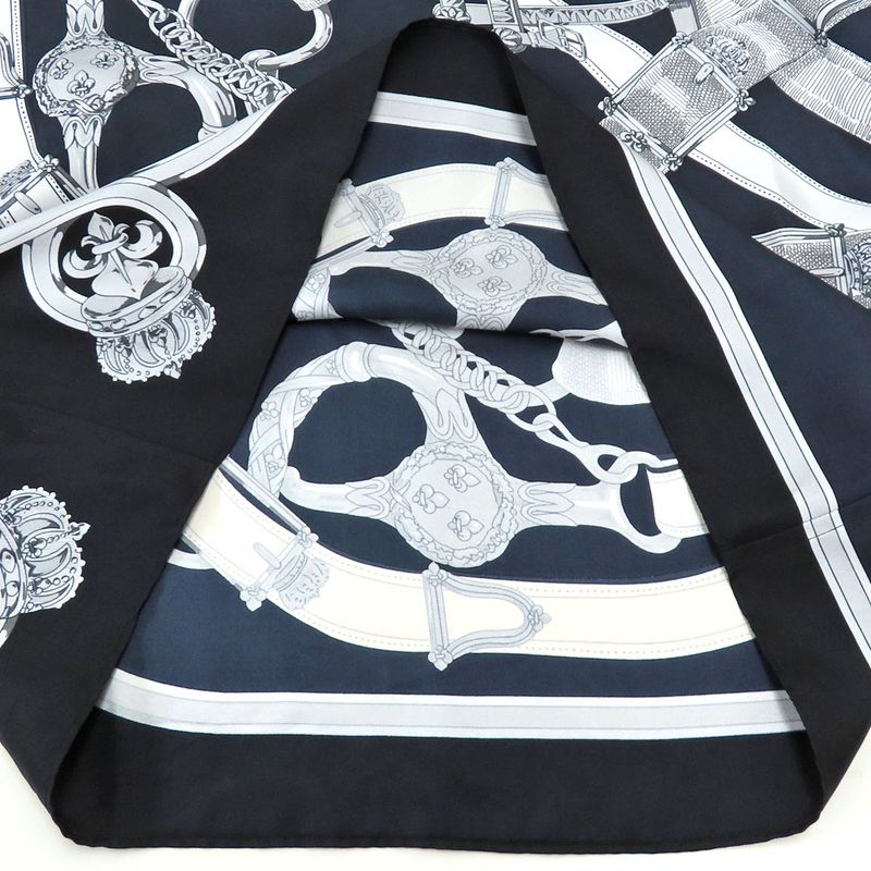 Hermes Sleeveless Tops Silk Belt Pattern 36 Navy-black Ladies Apparel